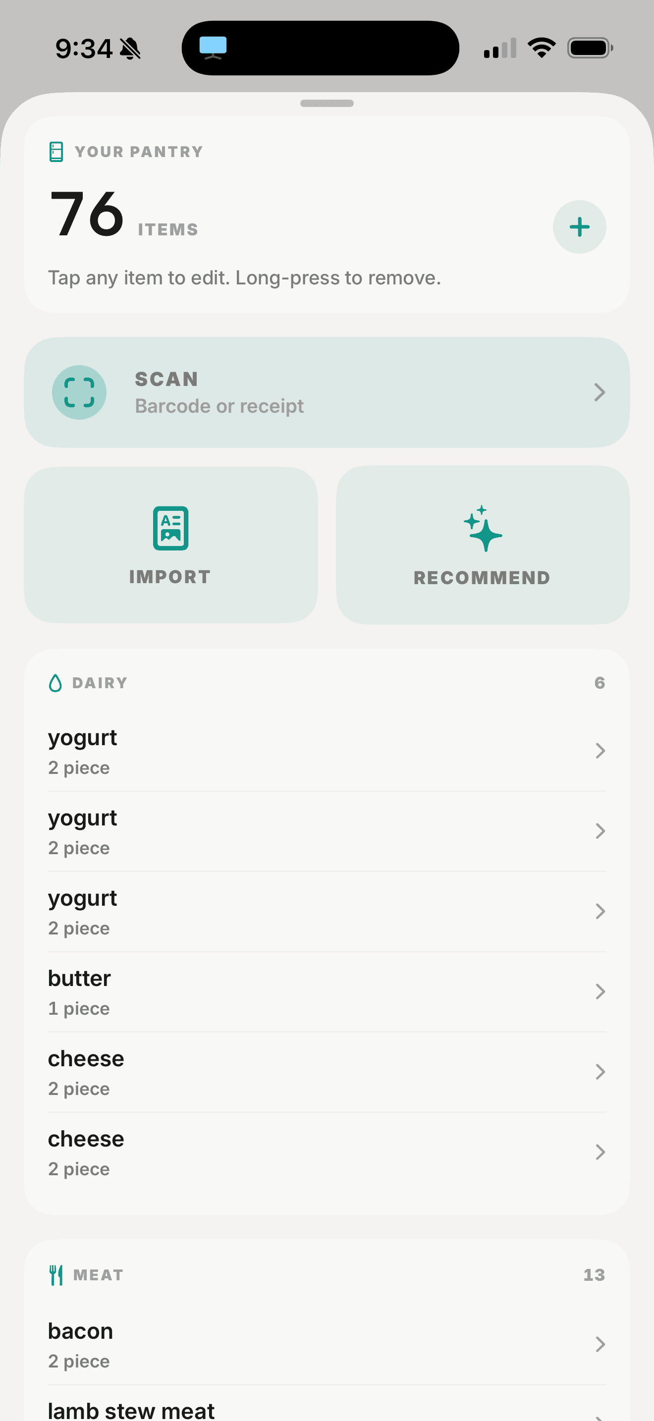 Pantry inventory zoomed
